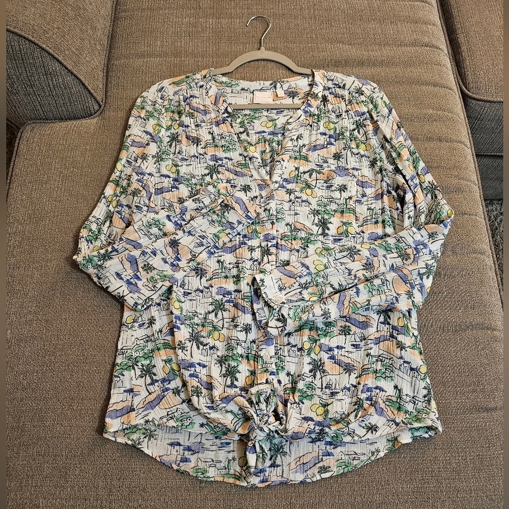 Zac & Rachel Lemons Graphic Print Button Casual Vintage Top Size Large